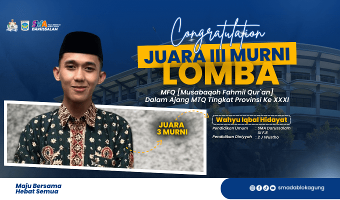 SMA Darussalam Blokagung kembali menorehkan prestasi gemilang dalam ajang MTQ Tingkat Provinsi Jawa Timur ke-XXXI.